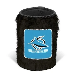 127144 CRONULLA SHARKS NRL TEAM LOGO FLUFFY FURRY CAN COOLER DRINK STUBBY HOLDER - Picture 1 of 1
