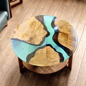12" Round Epoxy Sofa Center Table Top Handcraft Made To Order Furniture Decors - Picture 1 of 8