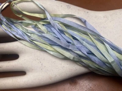 silk embroidery ribbon 1/8" hand dyed 4mm wisteria lime 1yd made in Japan - Image 1 of 4