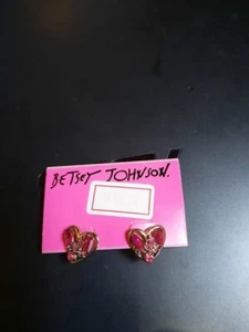 Pendientes Betsey Johnson Corazón Cristal Rosa - Nuevos con Etiquetas - Imagen 1 de 4