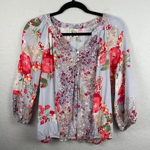 Fig & Flower Top Damen Medium Blumenmuster 3/4 Arm Bluse Gummibund - Bild 1 von 9
