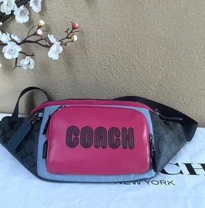 NWT COACH MEN'S TRACK BELT BAG COLORBLOCK SIG W/ COACH CHARCOAL/DENIM C8129 - Picture 1 of 11