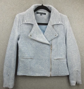 French Connection Size 10 Heathered Blue Wool Blend Biker Style Lined Jacket - Picture 1 of 10
