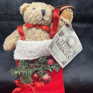 SELTEN NEU Teddy Tompkins Enesco Sammlerstück Bären Bär im Weihnachtsstrumpf 21 Zoll - Bild 1 von 10