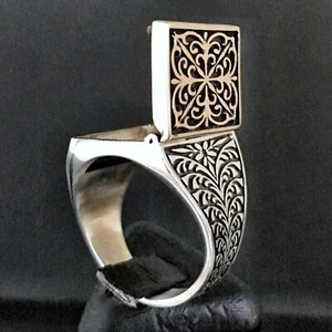 925 Sterling Silver Men's Ring Poison Box Solid Turkish Artisan Jewelry - Picture 1 of 6