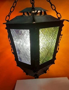 Antike Lampe Schmiedeeisen und satiniertes Glas - Ende 800 - Anfang 1900 - Bild 1 von 7