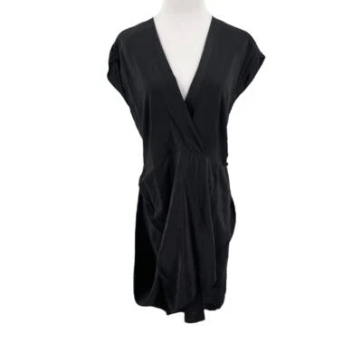 Vestido drapeado Twelfth Street by Cynthia Vincent para mujer negro seda cuello en V talla L Foto 1 de 4