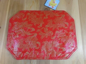 Manteles individuales navideños vintage Set de 4 flores de pascua de oro rojo reversibles de 18" x 13" - Imagen 1 de 6
