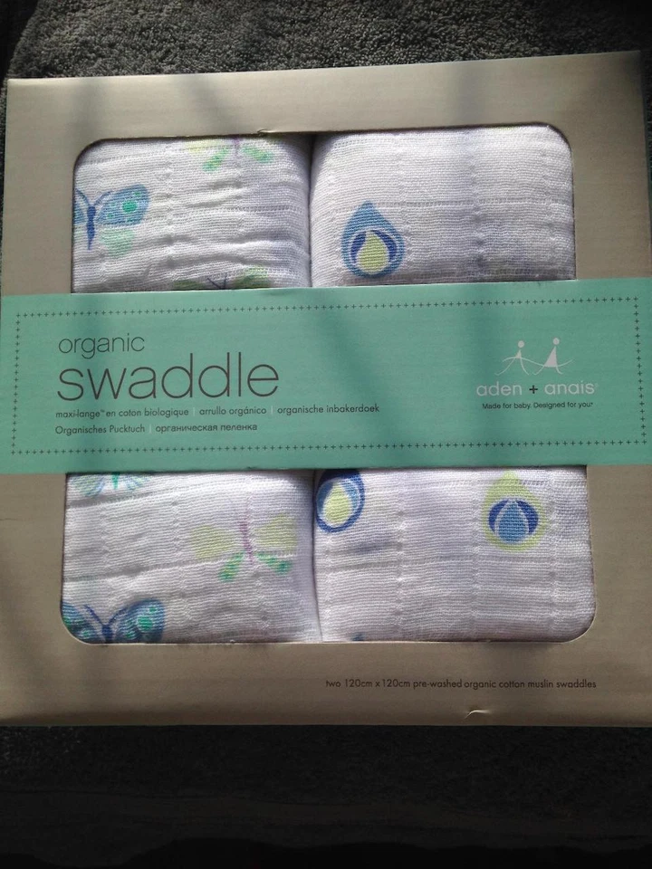 2 PAÑALES ADEN & ANAIS 100% ORGÁNICOS Algodón Muselina 120x120 cm MARIPOSA Nuevo Foto 1 de 1