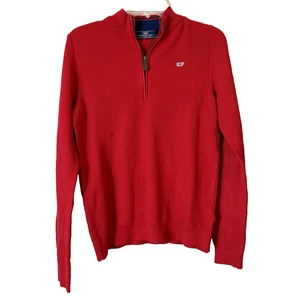 Vineyard Vines Quarter Zip Pullover Red Waffle Knit Cotton Sweater Men's Large - Picture 1 of 8