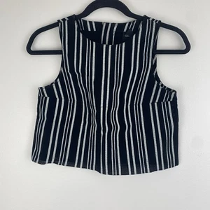 Asos Damen Boxy Gestreiftes Crop Top Größe 0 Schwarz Weiß 100% Leder - Bild 1 von 7