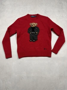 Vintage Polo Ralph Lauren Bear Sweater Red Cashmere Wool Knit Rare Size XS-S - Picture 1 of 23