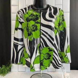 Giacca Joseph Ribkoff verde nero floreale paillettes cerniera taglia 8 nuova con etichette - Foto 1 di 14