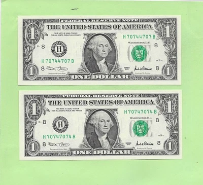 '7074 4707 & 7074 7074' .... MATCHING  .... UNCIRC $1   RADAR & REPEATER - Image 1 of 2