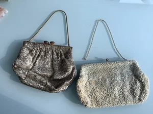 2x Vintage tSimpson's Belgium Kisslock Beaded& Flora Lamé France Clutch Handbags - Picture 1 of 10