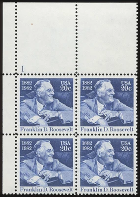 US 1882-1982 Franklin D. Roosevelt Plate Block of 4 20¢ Stamps (Scott# 1950) MNH - Image 1 of 2