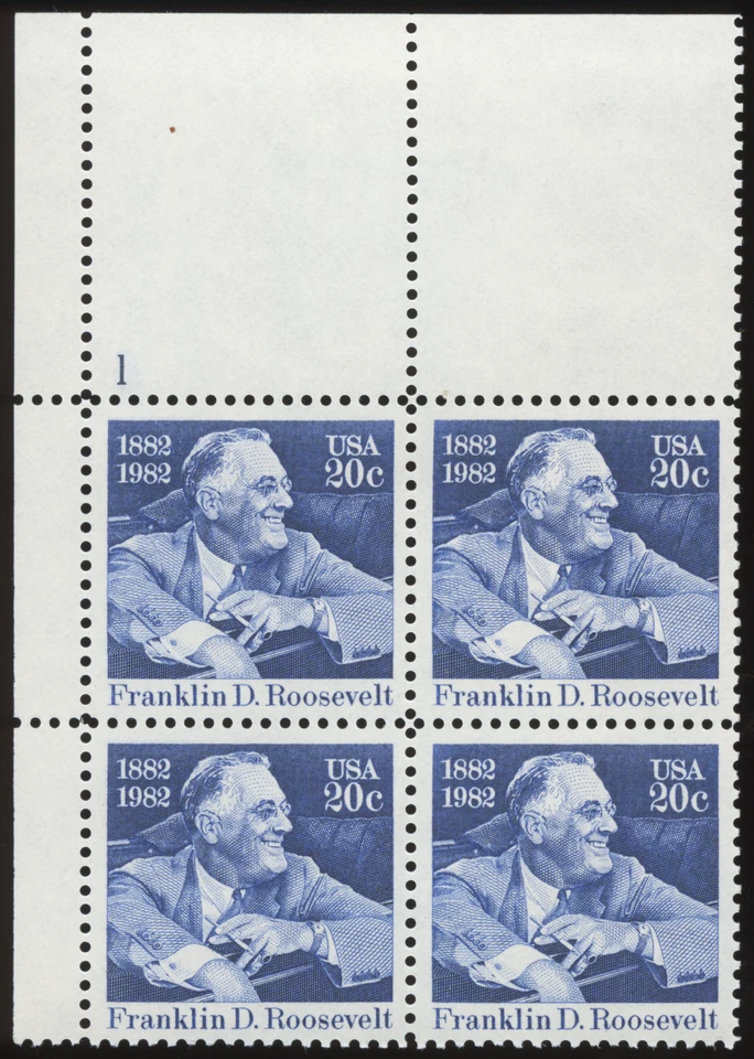 US 1882-1982 Franklin D. Roosevelt Plate Block of 4 20¢ Stamps (Scott# 1950) MNH - Image 1 of 2