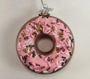 Glass Donut Christmas Ornament W/ Sprinkles 3.5" - Picture 1 of 3