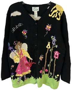 Quacker Factory Gardening Angel Sweater Embellished 1X Black Women A38765 SR195 - Picture 1 of 6