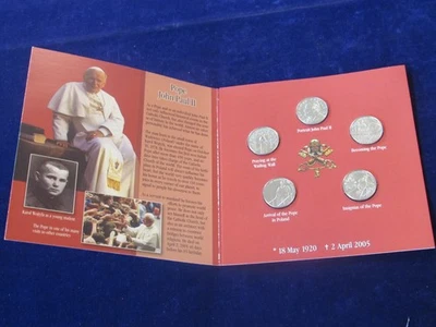De colección 2005 Papa Juan Pablo II Orden de Malta JUEGO DE 5 MONEDAS 1 LIRA UNC J5 Foto 1 de 4