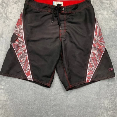 Pantalones Cortos OP Board Pantalones Cortos de Natación Secado Rápido Playa Surf Negro Rojo Acentos 34 Foto 1 de 4