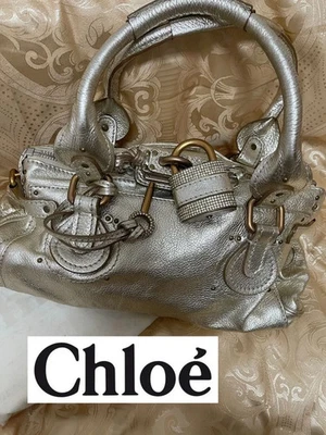 Bolso de Mano Chloe Paddington Bolso de Hombro Metálico Plateado Estrás Bloqueo Limitado Foto 1 de 4