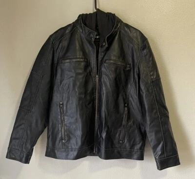 Chaqueta de moto con capucha/forro de algodón extraíble XXL remache negro para hombre J-980 Foto 1 de 4