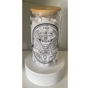 TAURUS Zodiac Astrology Tarot Style Sipper 16 oz Clear Glass - Picture 1 of 3