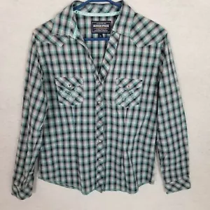 ROUGH STOCK Panhandle Slim Diamond Snap Cowgirl Western Hemd ~ blau grün ~ M - Bild 1 von 7