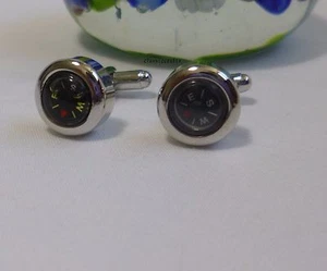 Silvered solid brass France style Compass Cufflinks Dia 14mm - Picture 1 of 7