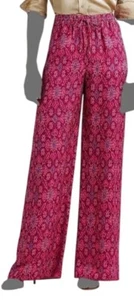 Pantaloni Ralph Lauren Ikat misto lino rosa fucsia gamba larga pull on taglia large nuovi con etichette - Foto 1 di 9