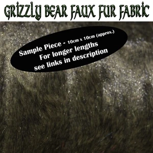 Grizzly Bear Faux Fur Fabric 10cm x 10cm sample also sold by metre/yard - Picture 1 of 2