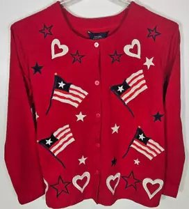 Natural Impressions Women's Size Medium Red Patriotic Shirt Top 3/4 Sleeve BF - Picture 1 of 3