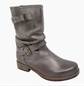 Eric Michael Women's Laguna Boot Size 38 8 Gray Leather Slouch Moto Biker Bootie - Picture 1 of 7