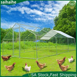 Large Metal Chicken Coop Walk-In Chicken Run 20X13X6.56 ft Peaked Roof Farm Yard - Picture 1 of 7
