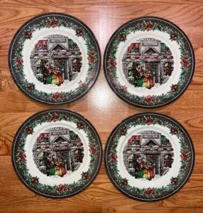 (4) ROYAL STAFFORD~CHRISTMAS HOME~CAROLERS~DINNER PLATES~11"~HOLLY BORDER~NEW - Picture 1 of 3