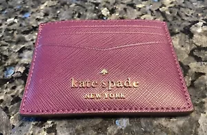Kate Spade Card Holder New York Staci Saffiano Small Slim Plum Pie Leather New - Picture 1 of 5
