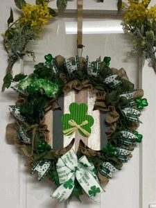 St. Patrick's Day Wreath, Home Decor, Irish, Green, Burlap, Clover, Farmhouse - Picture 1 of 1