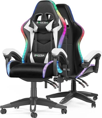 RGB Gaming Chair with LED Lights & Ergonomic Computer Chair Reclining PU Leather