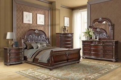 SALE Queen or King 5PC Espresso Brown Master Bedroom Set w/ Marble Top B/D/M/N/C - Image 1 of 4