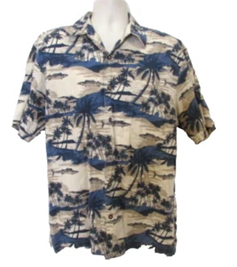 AFTCO Bluewater Large Hawaiihemd blau und beige Knopfleiste Angelhemd - Bild 1 von 7