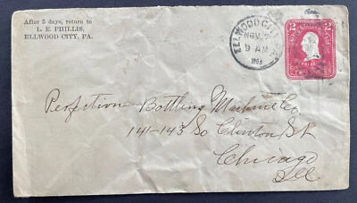 U385 Stamped Envelope Ellwood City PA to Chicago 1903 - Image 1 of 2