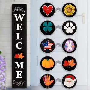 Welcome Sign For Front Door 47 X 7.9 Wooden Sign With 10 Interchangeable Icons F - Picture 1 of 8
