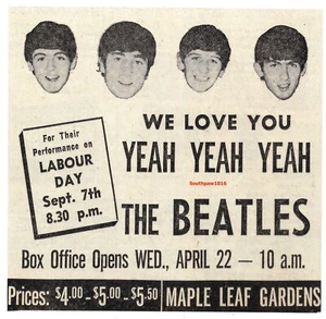 1964 The Beatles at Maple Leaf Gardens in Toronto, Classic Concert Reprint Ad - Picture 1 of 1