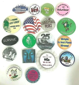 Lot of 18 Pinback 2.25" to 3" Round Oval Square Buttons - Picture 1 of 2