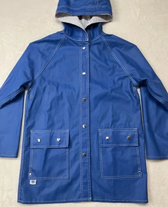 Vintage 70er Regenmantel Charles River Apparel Größe Small blau Kapuze Viskose Vinyl - Bild 1 von 19