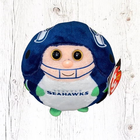 Ty Beanie Ballz NFL Seattle Seahawks Football Navy Blue With Tags Attached Cover