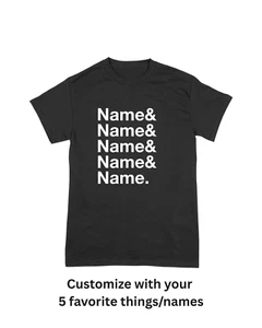 Camisa y camisa PERSONALIZADAS Top 5, 5 cosas/nombres/personas favoritas - Imagen 1 de 1