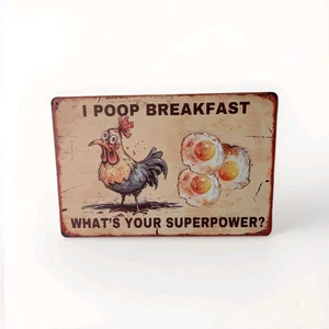 Insegna Metallo I Cacca Colazione Retro Stile Vintage Insegna Uova di Pollo20-30cm  - Foto 1 di 3