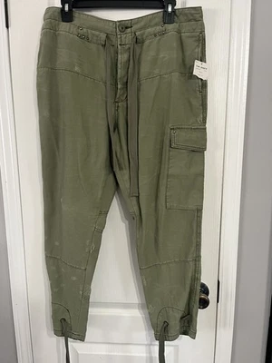 NWT Free People Casual Moss Green Distressed Studded Embelished Pants 10 - Image 1 of 4
